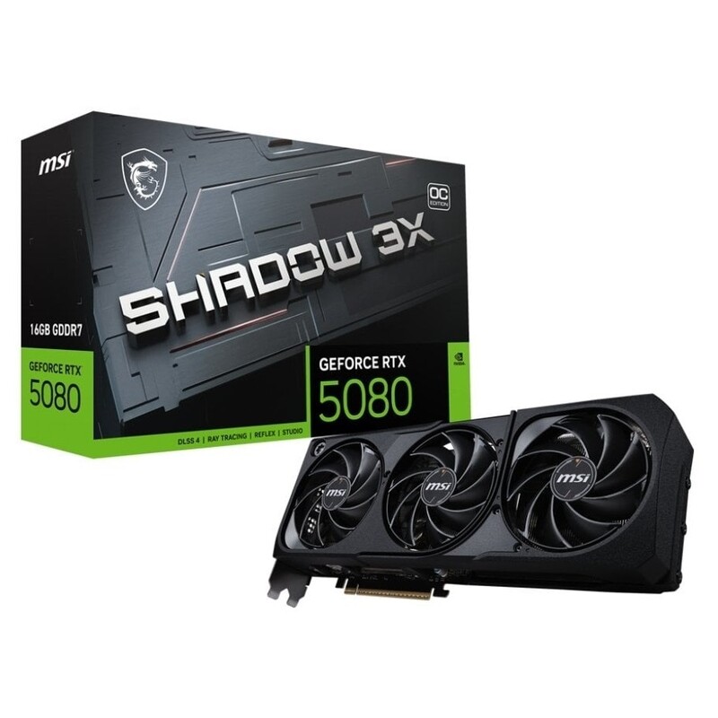 Відеокарта GF RTX 5080 16GB GDDR7 Shadow 3X OC MSI (GeForce RTX 5080 16G SHADOW 3X OC BULK)