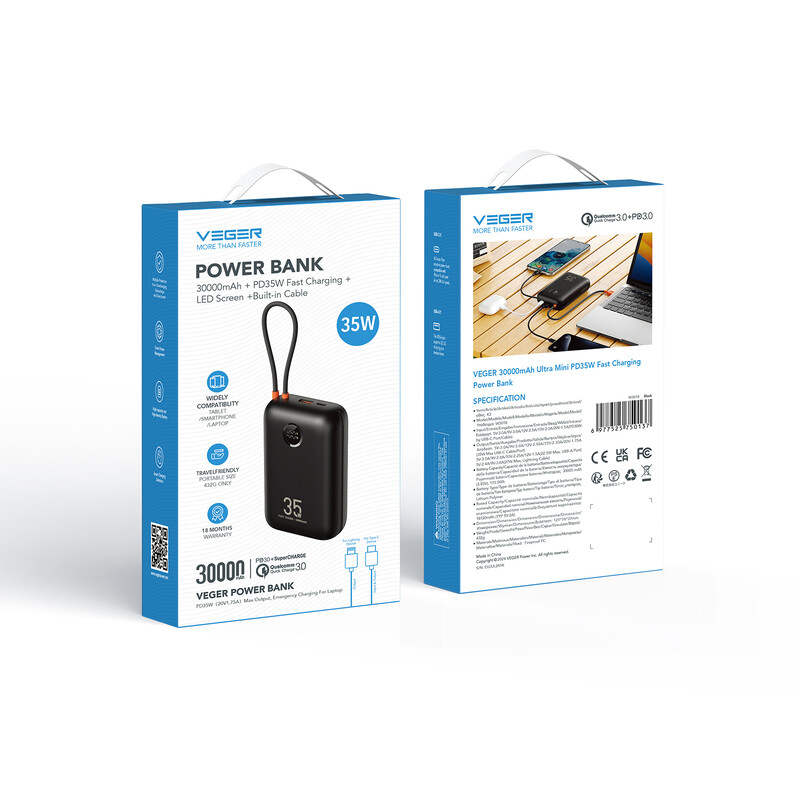 Універсальна мобільна батарея Veger W3018 30000mAh (W3018.black)