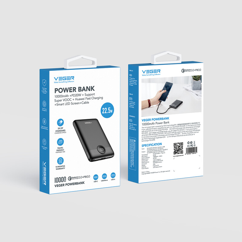 Універсальна мобільна батарея Veger W1140 10000mAh (W1140.black)