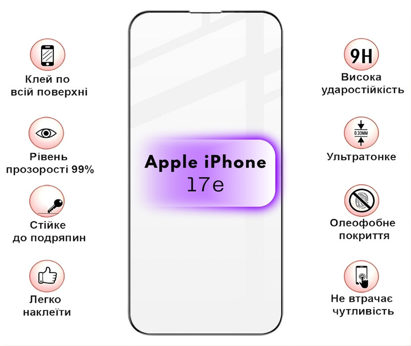 Защитное стекло BeCover для Apple iPhone 17e Black (715141)