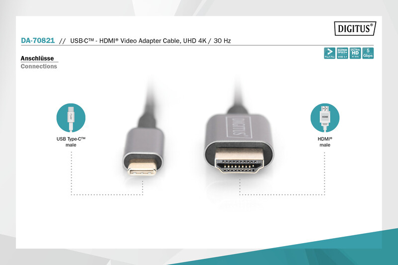 Кабель Digitus USB Type-C - HDMI (M/M), 1.8 м, черный (DA-70821)