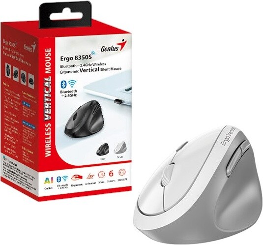 Мышь беспроводная Genius Ergo 8350S AI Silent White/Grey Wireless (31030041401)
