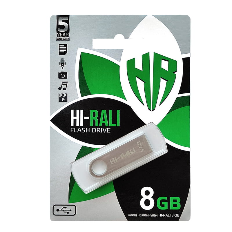 Флеш-накопитель USB 8GB Hi-Rali Shuttle Series Silver (HI-8GBSHSL)