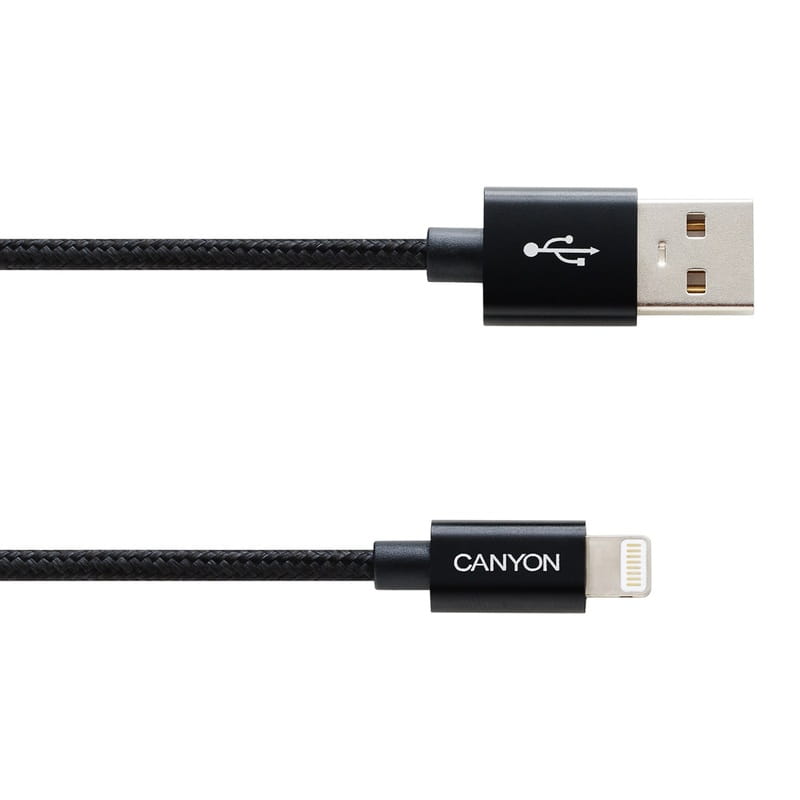 Кабель Canyon USB - Lightning (M/M), 8-pin, оплетка, 1 м, Black (CNE-CFI3B)