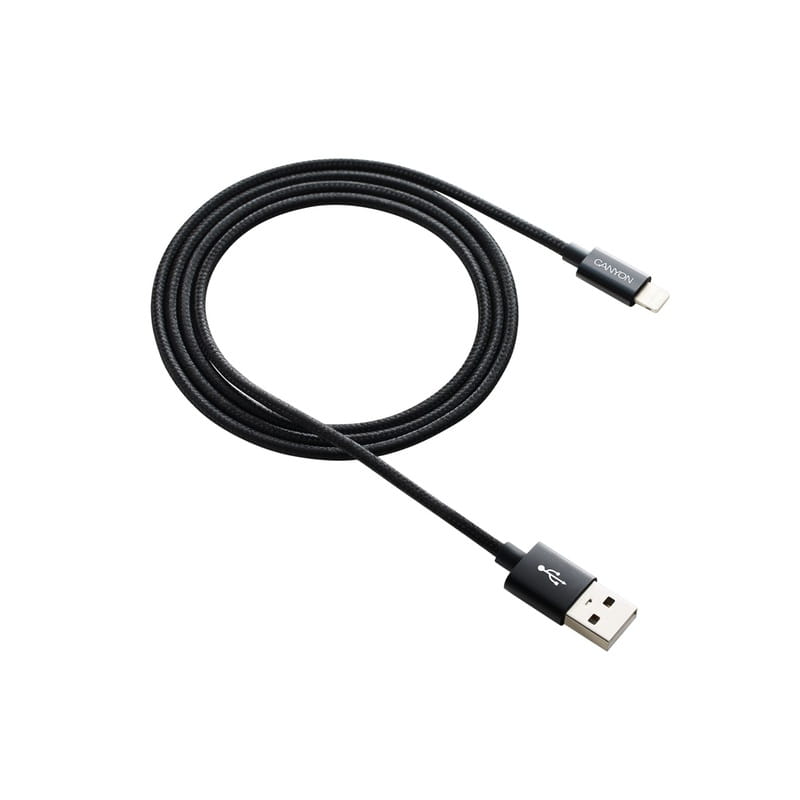 Кабель Canyon USB - Lightning (M/M), 8-pin, оплетка, 1 м, Black (CNE-CFI3B)