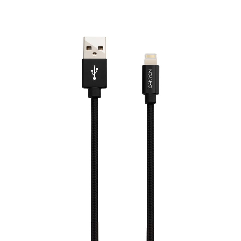 Кабель Canyon USB - Lightning 0.96м, Black (CNS-MFIC3B) в обплетеннi