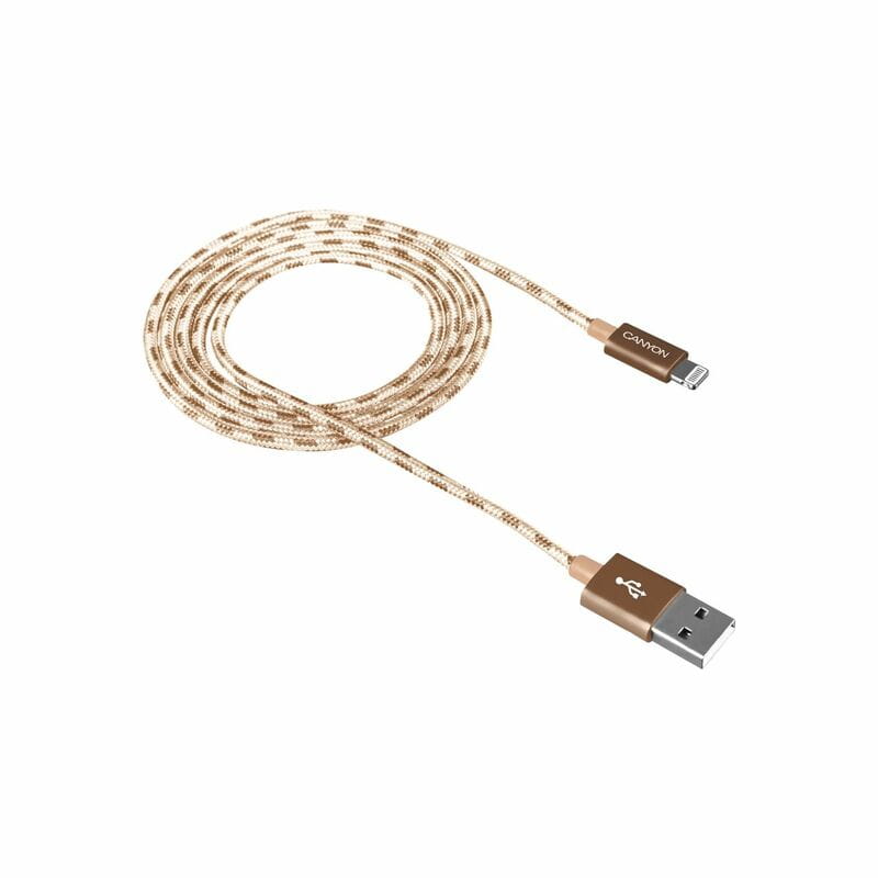 Кабель Canyon USB - Lightning 1м, Gold (CNE-CFI3GO) в обплетеннi
