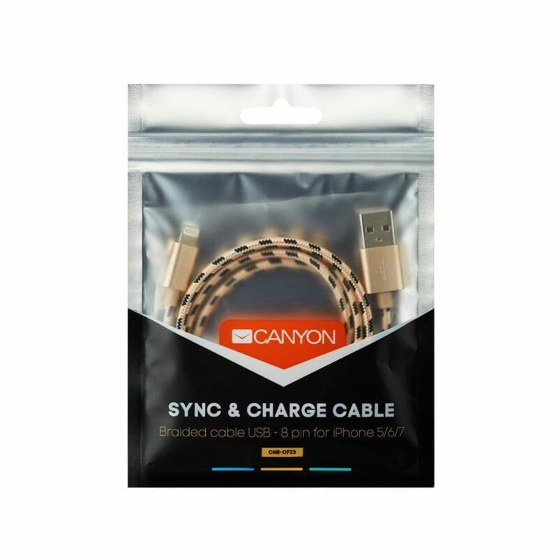 Кабель Canyon USB - Lightning 1м, Gold (CNE-CFI3GO) в обплетеннi