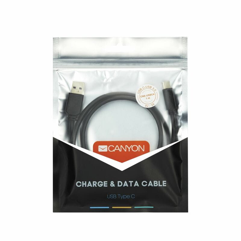 Кабель Canyon USB - USB Type-C 1м, Black (CNE-USBC4B)