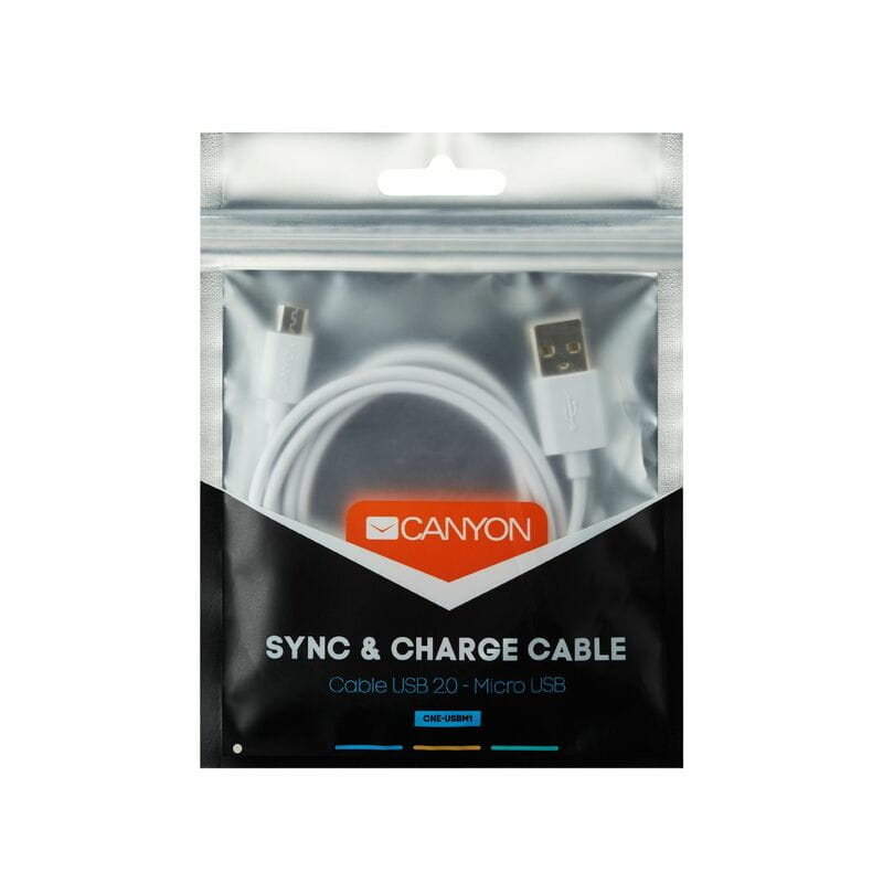 Кабель Canyon USB - Lightning 1м, White (CNE-CFI1W)
