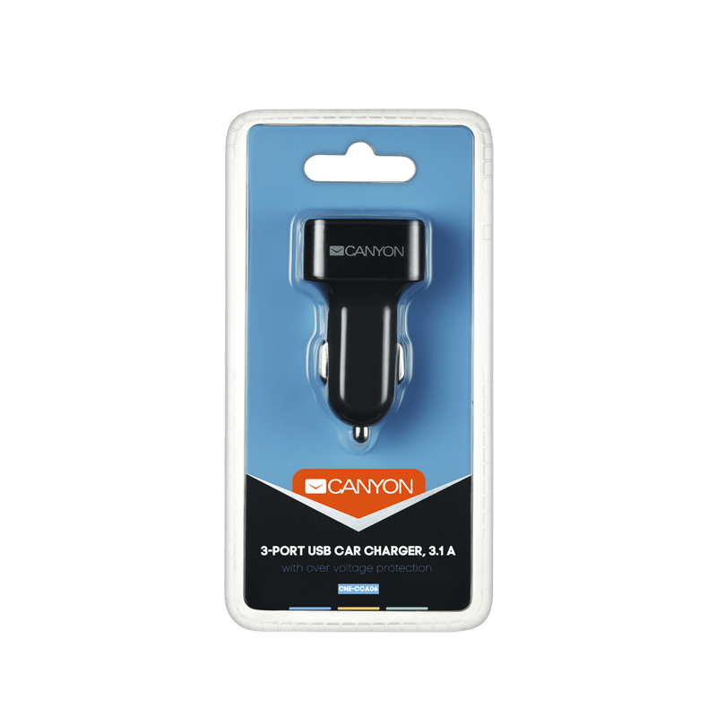 Автомобильное зарядное устройство Canyon (3USB, 3.1A) Black (CNE-CCA06B)