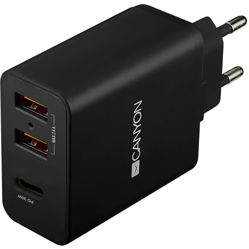 Сетевое зарядное устройство Canyon (2USB, 2.4A) Black (CNE-CHA08B)
