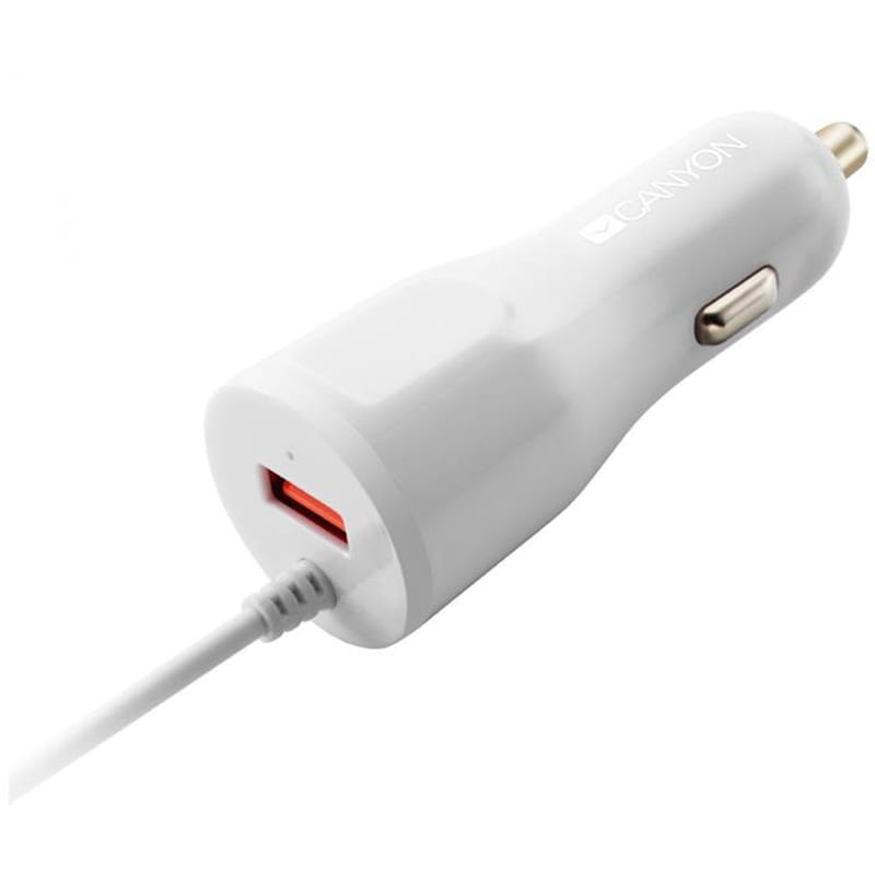Автомобільний зарядний пристрій Canyon (1USB, 2.4A) White (CNE-CCA033W) + кабель Lightning