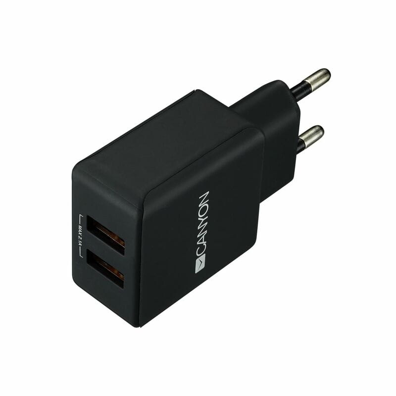 Сетевое зарядное устройство Canyon (2USB, 2.1A) Black (CNE-CHA03B)