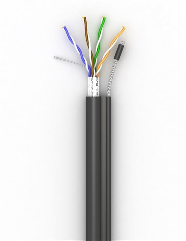 Кабель для зовнішнього прокладання FTP 5е OK-Net КППЭт-ВП (100) 4х2х0.51 бухта 305м с тросом (49312)