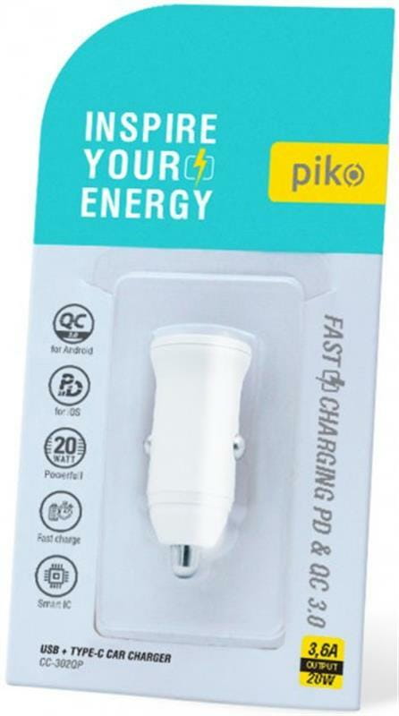 Автомобільний зарядний пристрій Piko CC-302QP (2USB, 3A) White (1283126509896)