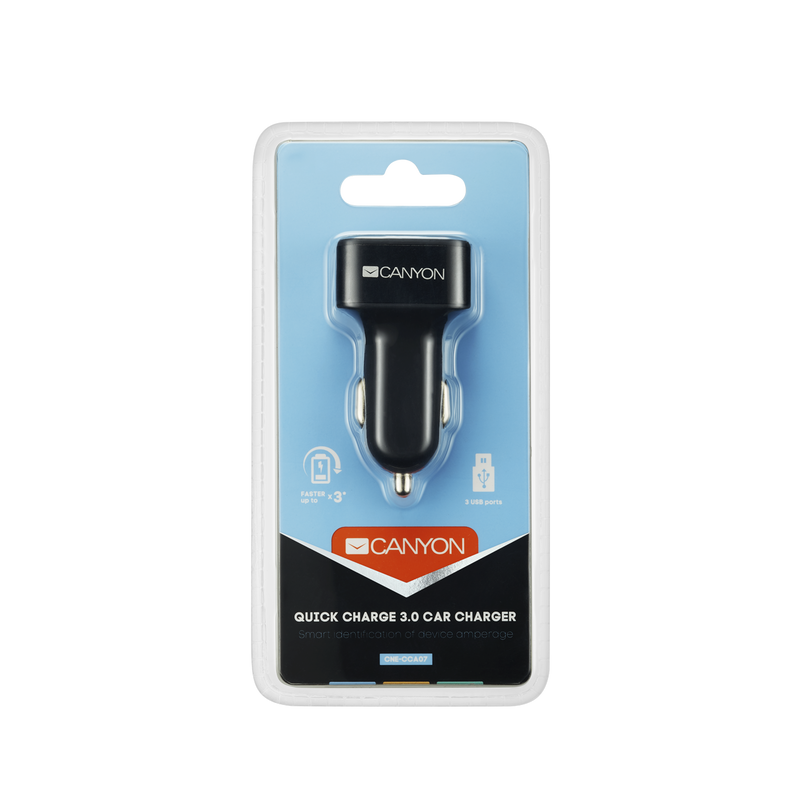 Автомобильний зарядний пристрій Canyon (3USB, 2.1A) Black (CNE-CCA07B)