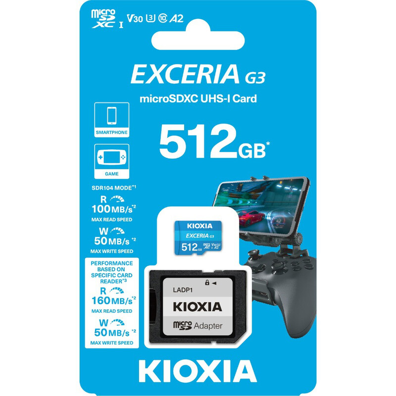 Карта памяти MicroSDXC 512GB UHS-I/U3 Class 10 Kioxia Exceria G3 R100/W50MB/s + SD-adapter (LMEX3L512GG2)