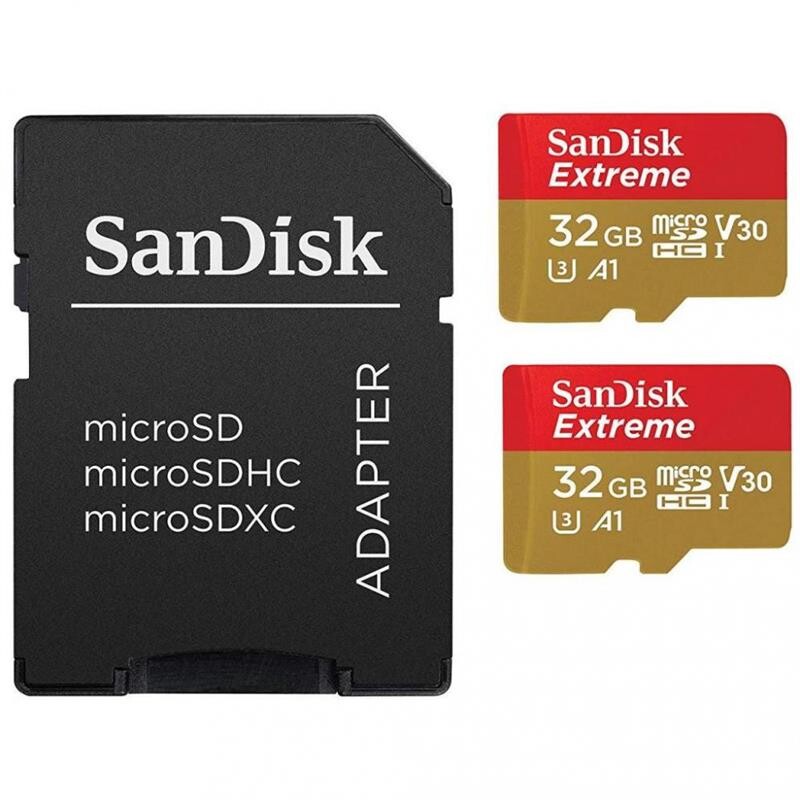 Карта памяти MicroSDHC  32GB UHS-I/U3 Class 10 SanDisk Extreme A1 R100/W60MB/s + SD-adapter Twin Pack (SDSQXAF-032G-GN6AT)