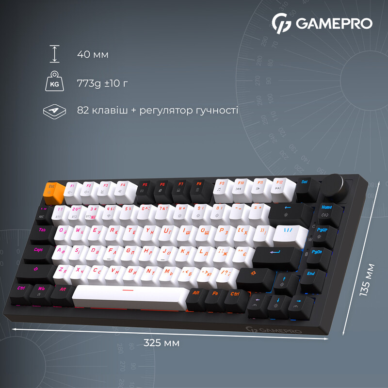 Клавіатура бездротова GamePro Asgard Valhalla QLAB Sakura Switch Black (MK160-B-QS-PRO)