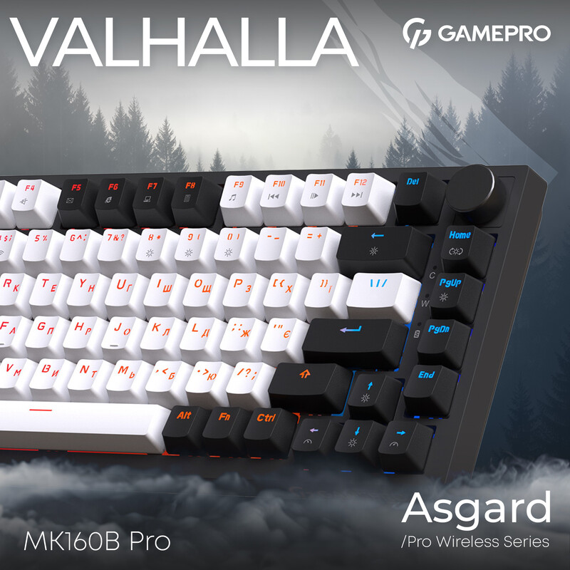 Клавіатура бездротова GamePro Asgard Valhalla QLAB Sakura Switch Black (MK160-B-QS-PRO)