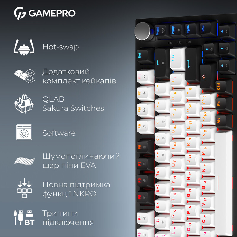 Клавіатура бездротова GamePro Asgard Valhalla QLAB Sakura Switch Black (MK160-B-QS-PRO)