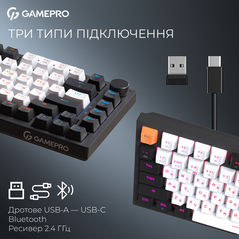 Клавіатура бездротова GamePro Asgard Valhalla QLAB Sakura Switch Black (MK160-B-QS-PRO)