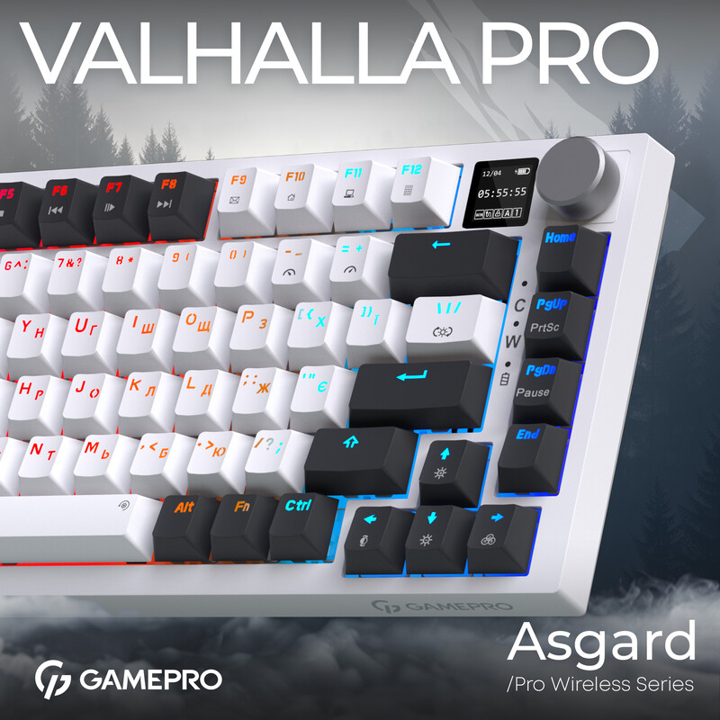 Клавіатура бездротова GamePro Asgard Valhalla QLAB Sakura Switch White With Display (MK160-W-D-QS-PRO)