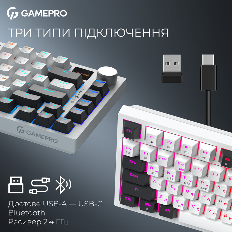 Клавіатура бездротова GamePro Asgard Valhalla QLAB Sakura Switch White With Display (MK160-W-D-QS-PRO)