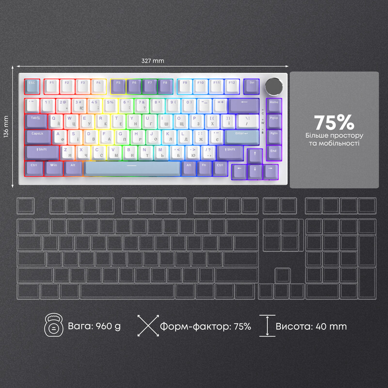 Клавиатура Ajazz AK820 Sea Salt Switch White USB-C (AK820-SS-PWB)