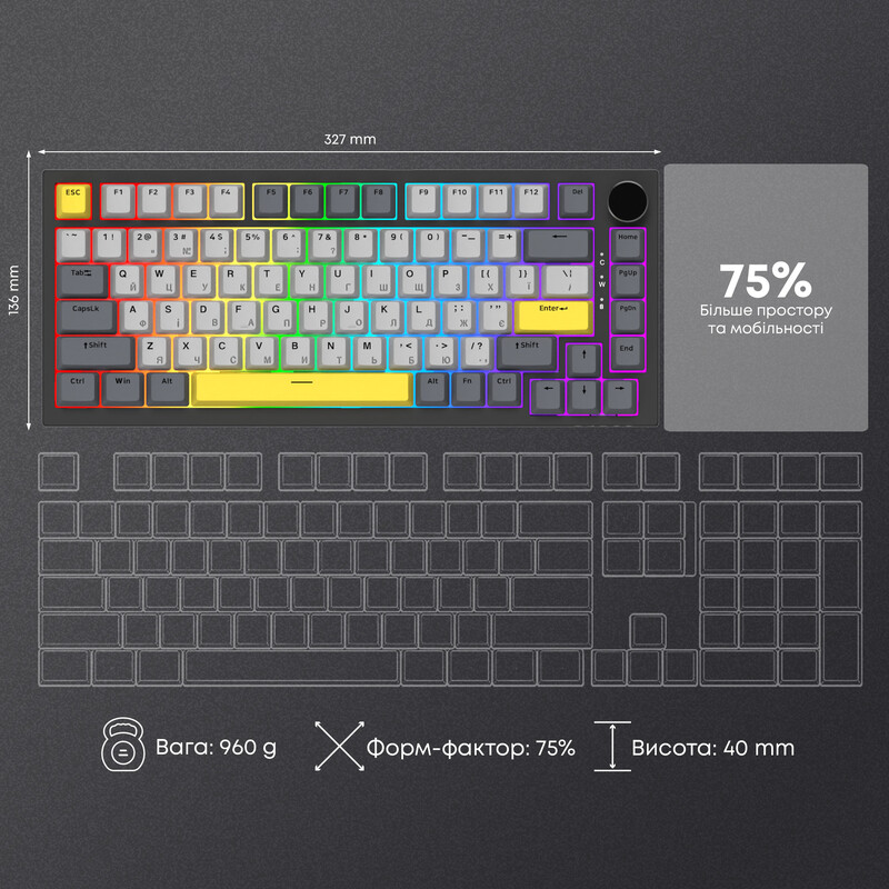 Клавиатура Ajazz AK820 Sea Salt Switch Black USB-C (AK820-SS-BGY)