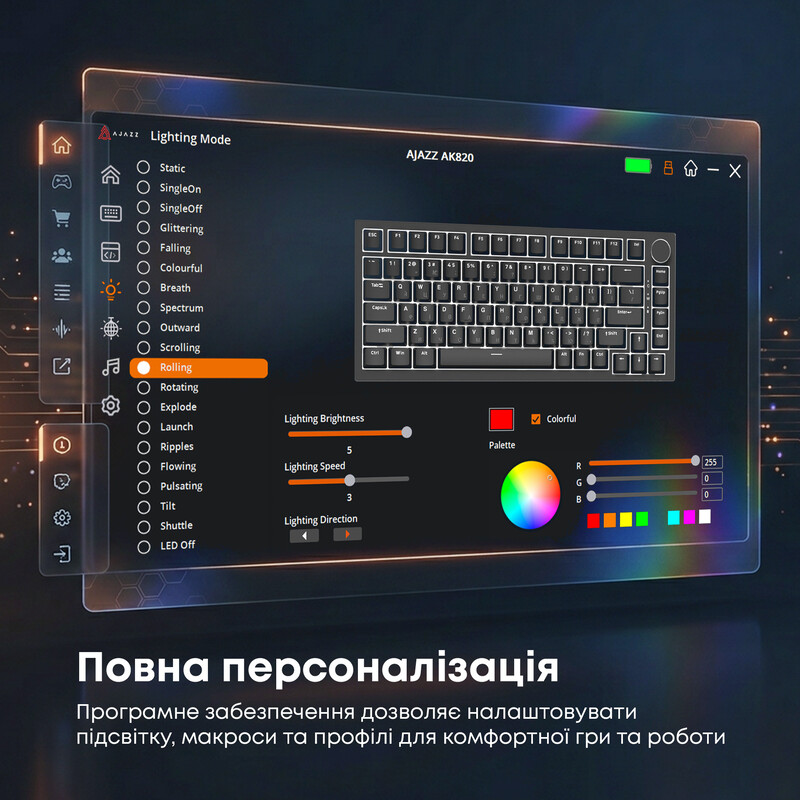 Клавиатура Ajazz AK820 Red Switch Black USB-C (AK820-R-B)