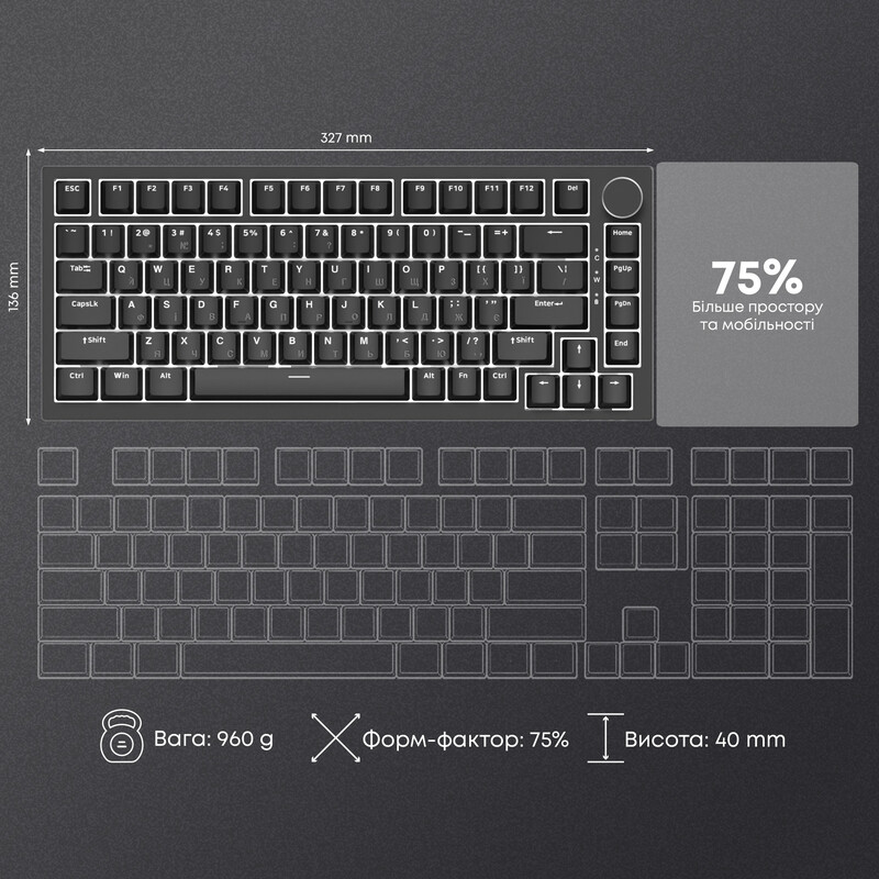 Клавиатура Ajazz AK820 Red Switch Black USB-C (AK820-R-B)