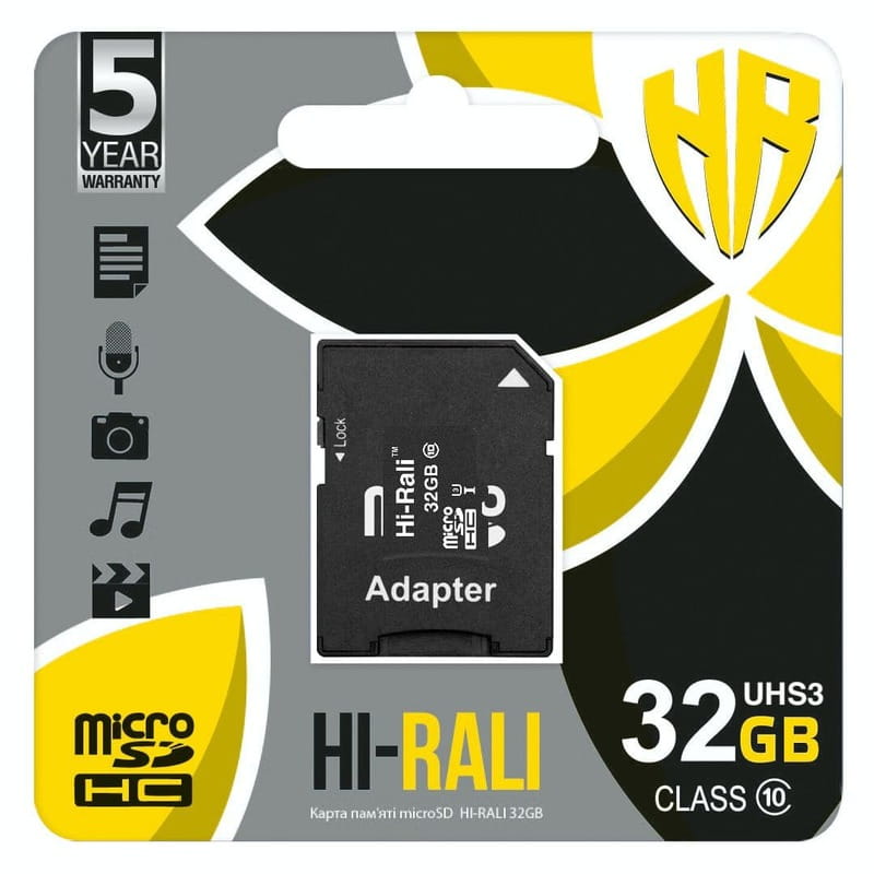 Карта памяти MicroSDHC  32GB UHS-I U3 Class 10 Hi-Rali + SD-adapter (HI-32GBSD10U3-01)