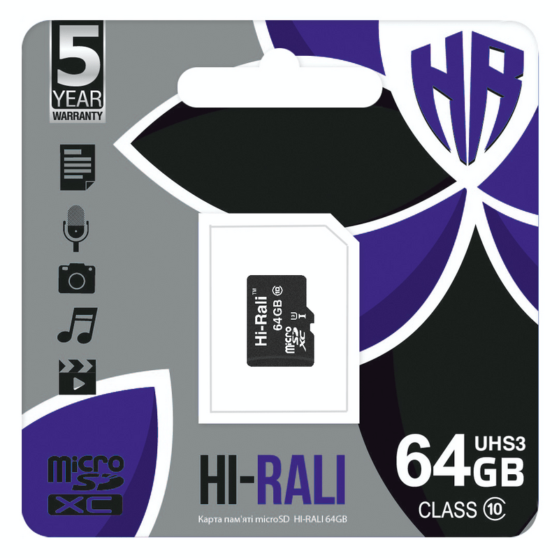 Карта памяти MicroSDXC  64GB UHS-I/U3 Class 10 Hi-Rali (HI-64GBSDU3CL10-00)