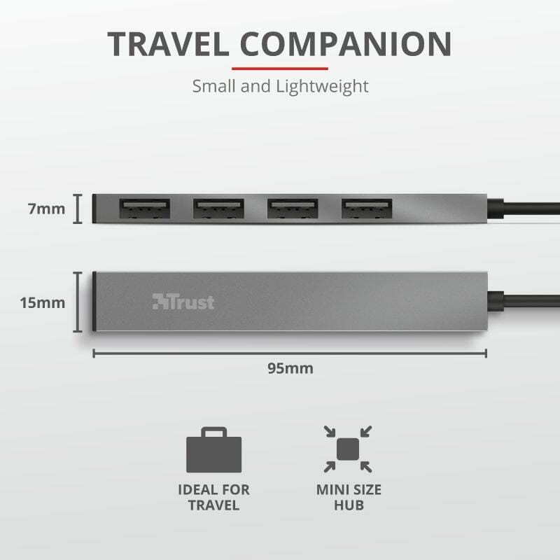 Концентратор Trust Halyx Aluminium USB-А Grey (23786)