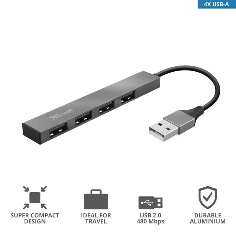 Концентратор Trust Halyx Aluminium USB-А Grey (23786)