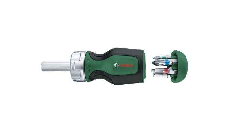 Викрутка Bosch з тріскачкою, 6 насадок PZ1,PZ2,PH2,SL4,TX25,HEX5, рукоятка TPR (1.600.A03.2UZ)