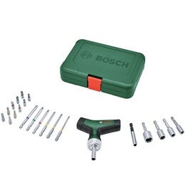 Викрутка Bosch з тріскачкою, Т-подібне руківя, 20 насадок, кейс, (1.600.A02.Z9T)