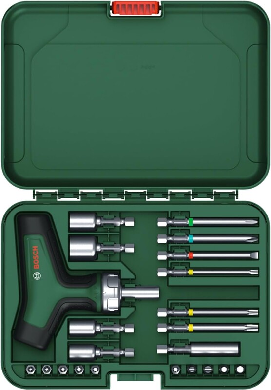 Викрутка Bosch з тріскачкою, Т-подібне руківя, 20 насадок, кейс, (1.600.A02.Z9T)
