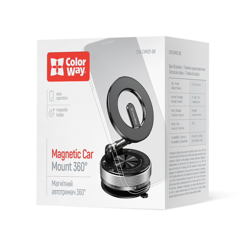 Тримач автомобільний СolorWay MagSafe 360° Black (CW-CHM21-BK)