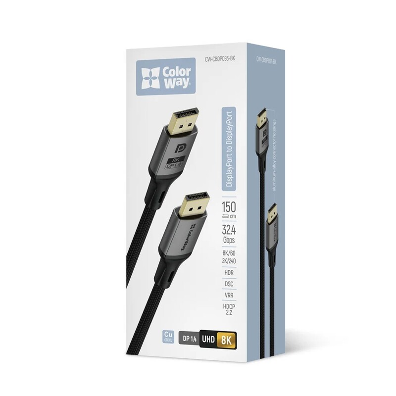 Кабель ColorWay DisplayPort-DisplayPort V1.4 8K 1.5м, Black (CW-CBDP093-BK)