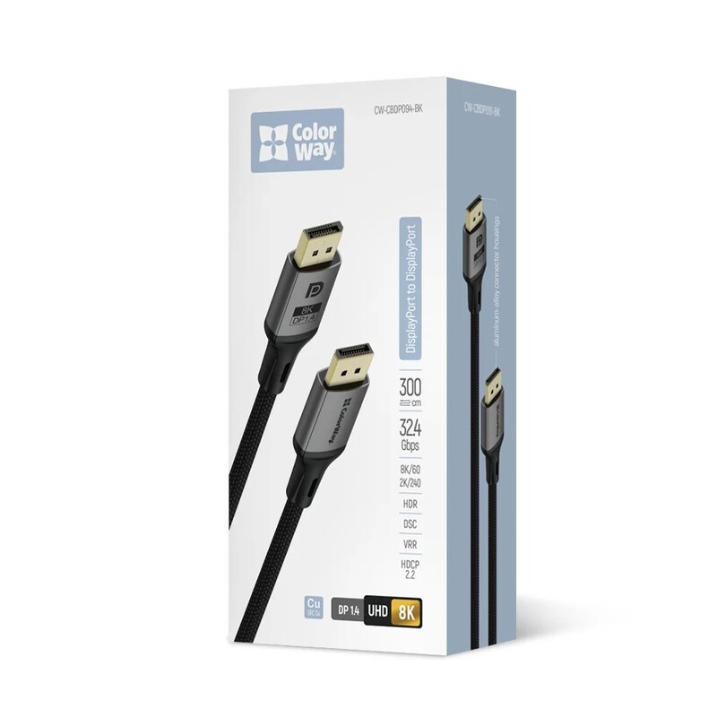 Кабель ColorWay DisplayPort-DisplayPort V1.4 8K 3м, Black (CW-CBDP094-BK)