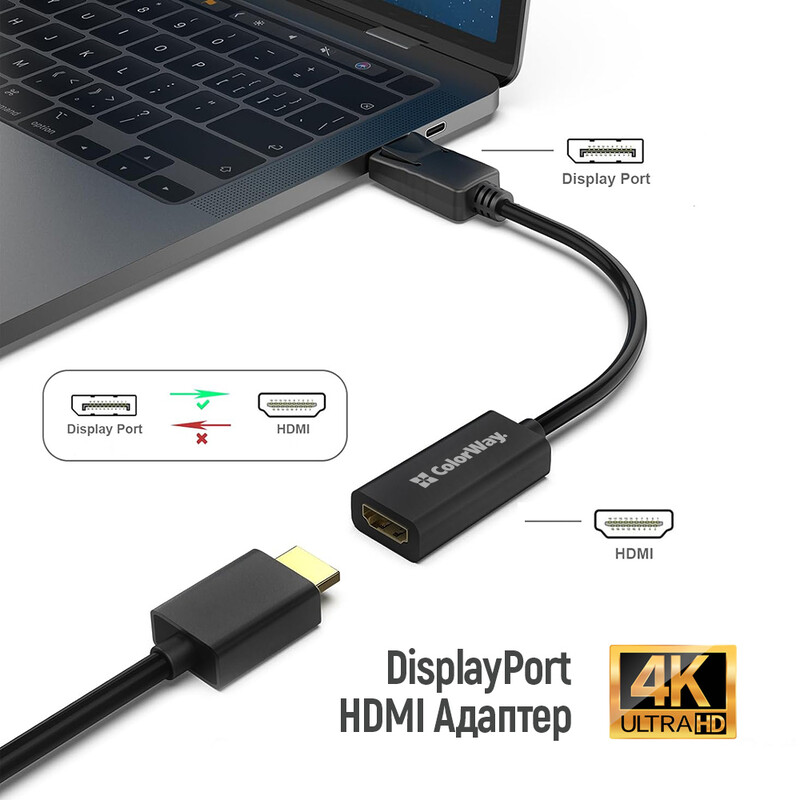 Адаптер Colorway DisplayPort - HDMI (M/F) 4K/30 Гц Black (CW-AD-DPHD)