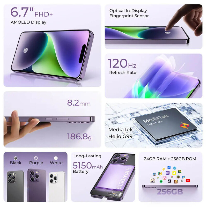 Смартфон Oukitel P1 8/256GB Purple (6931940766067)