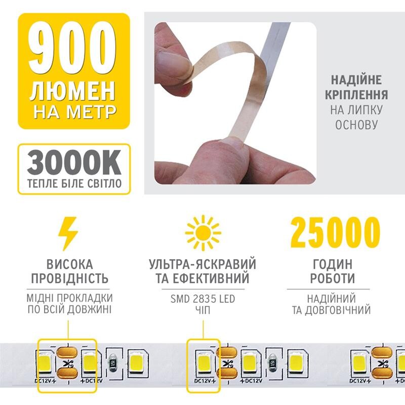 Светодиодная лента ELM 2835 120LED IP20 3000K 10м (19-0009-10)