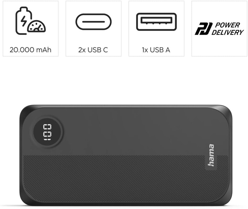 Универсальная мобильная батарея Hama 20000mAh 15W Black (00201755)