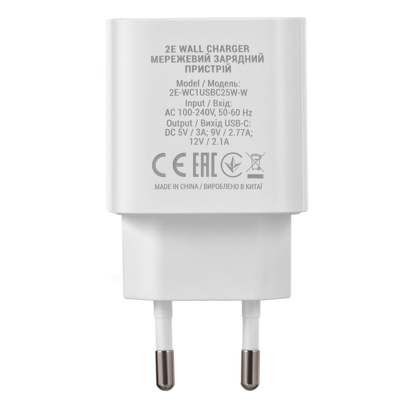Сетевое зарядное устройство 2E (1USB 3A) 25W White (2E-WC1USBC25W-W)