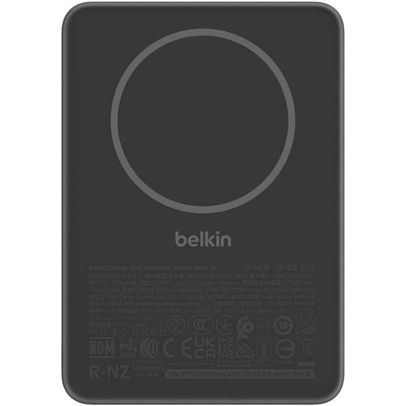 Универсальная мобильная батарея Belkin Power Bank Slim Magnetic 5000mAh 15W Black (BPD010HQBK)