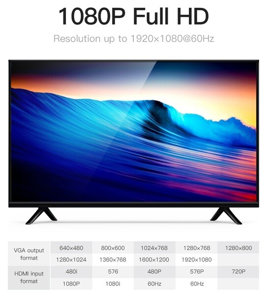 Адаптер Vention Flat HDMI - VGA (M/F), зі звуком і живленням, 0.15 м, чорний (42161)